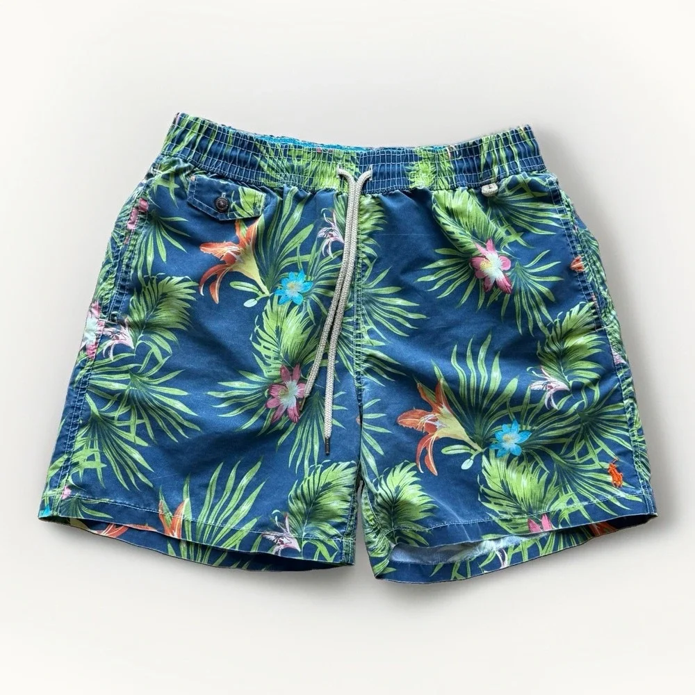 Polo Ralph Lauren Mens Traveler Swim Shorts Tropical Floral Pattern Size Medium